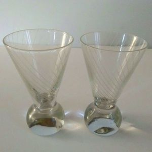 Vintage Etched Crystal Set of Shot Glasses with Round Base